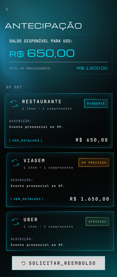 Tela de Diária no App do Colaborador