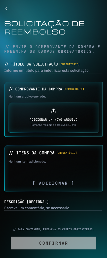 Solicitação de Reembolso pelo App